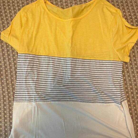 Tops - Yellow, Gray and White Striped T-Shirt Top